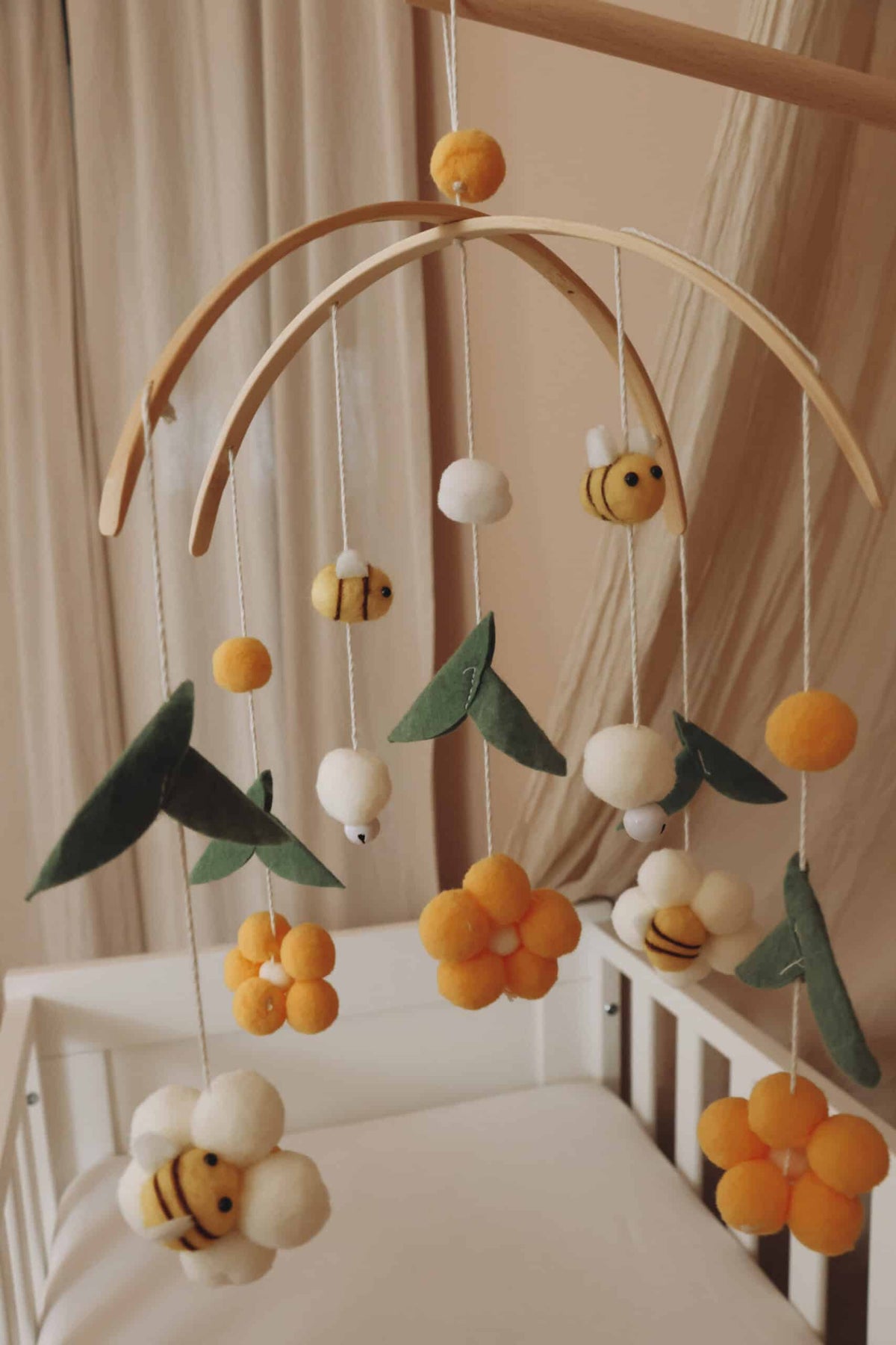 Handmade Yellow Bees baby mobile