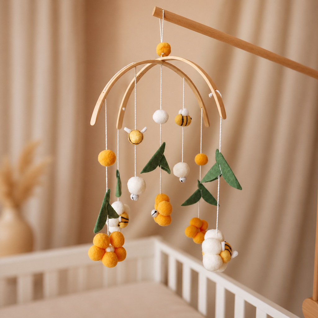 Handmade Yellow Bees baby mobile